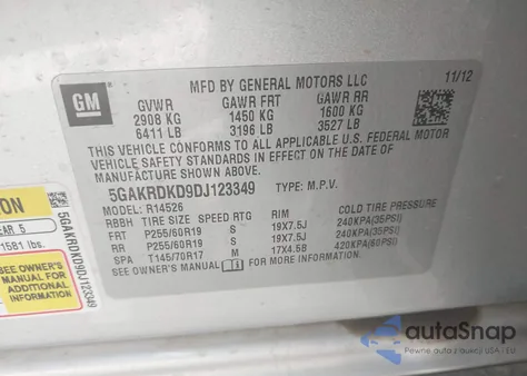 2013 Buick Enclave Premium z USA, uszkodzony, nr VIN 5GAKRDKD9DJ123349